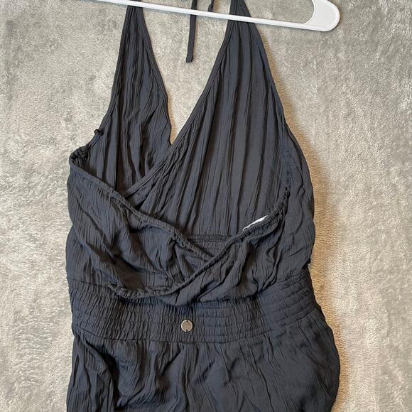 Prana Fernie Jumpsuit Black Halter Neck Elastic Waist Pockets Athleisure Large - Picture 6 of 6